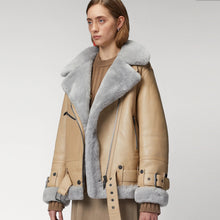 Load image into Gallery viewer, Women's Shearling Aviator Leather Jacket