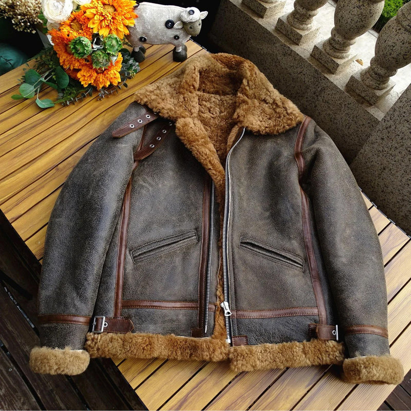 brown b3 bomber shearling jacket