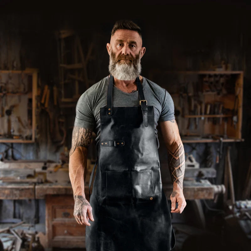 black workshop leather apron