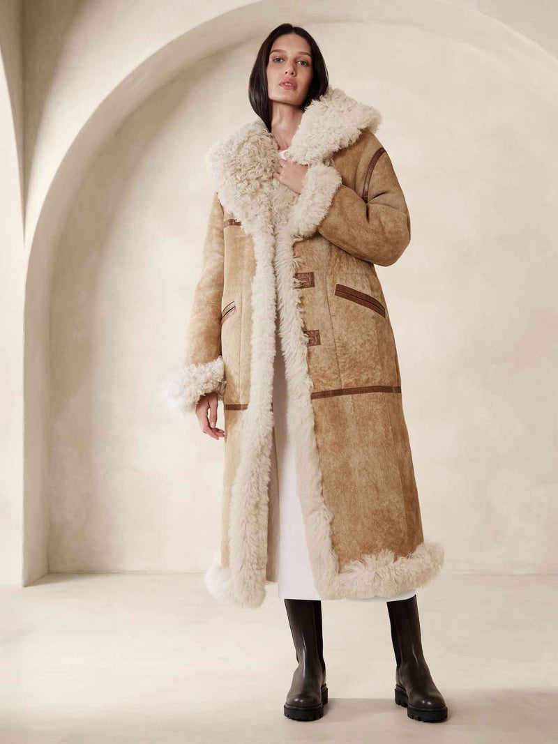 Brown shearling coat womens