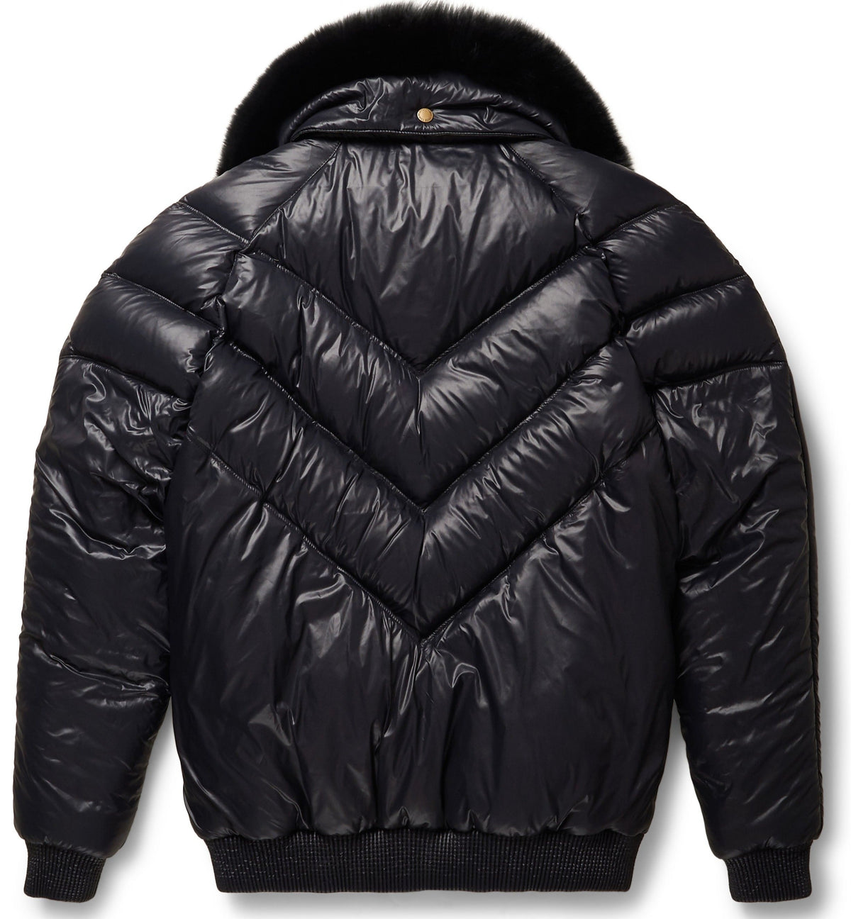 Nylon Black Leather V-Bomber Jacket - Shearling leather