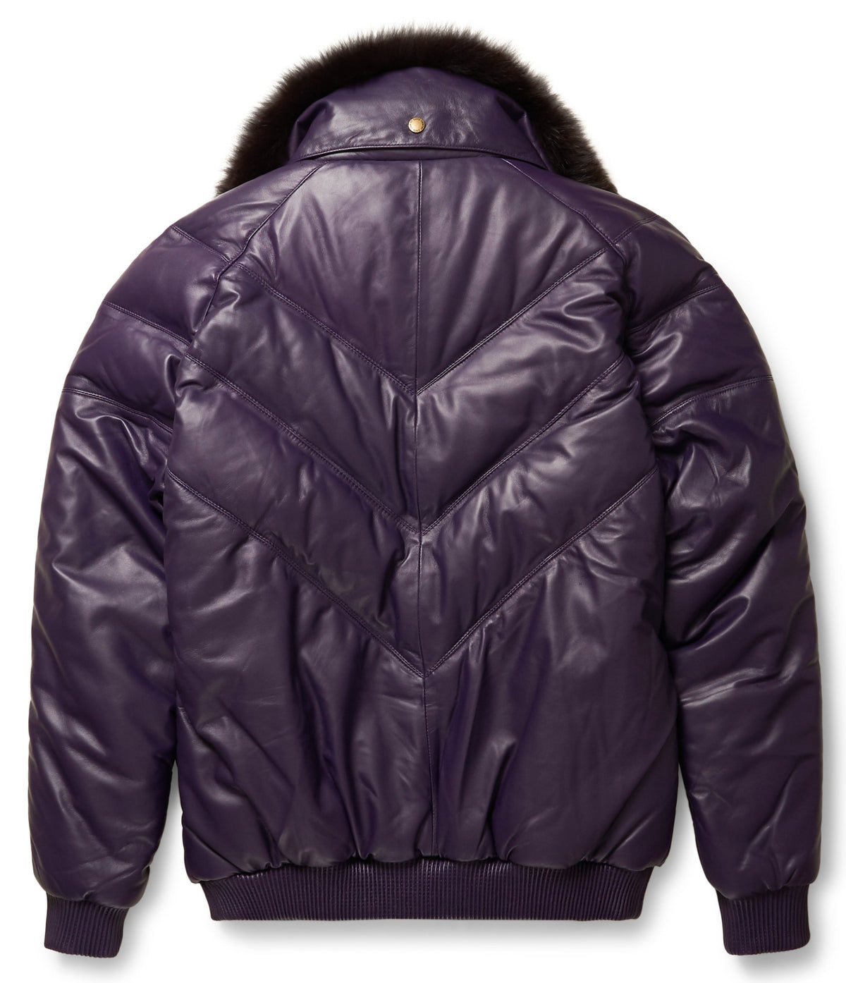 Purple Leather V-Bomber Jacket - Shearling leather