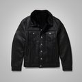 Men's Black B3 Shearling Real Sheepskin Leather Trucker Flying Jacket