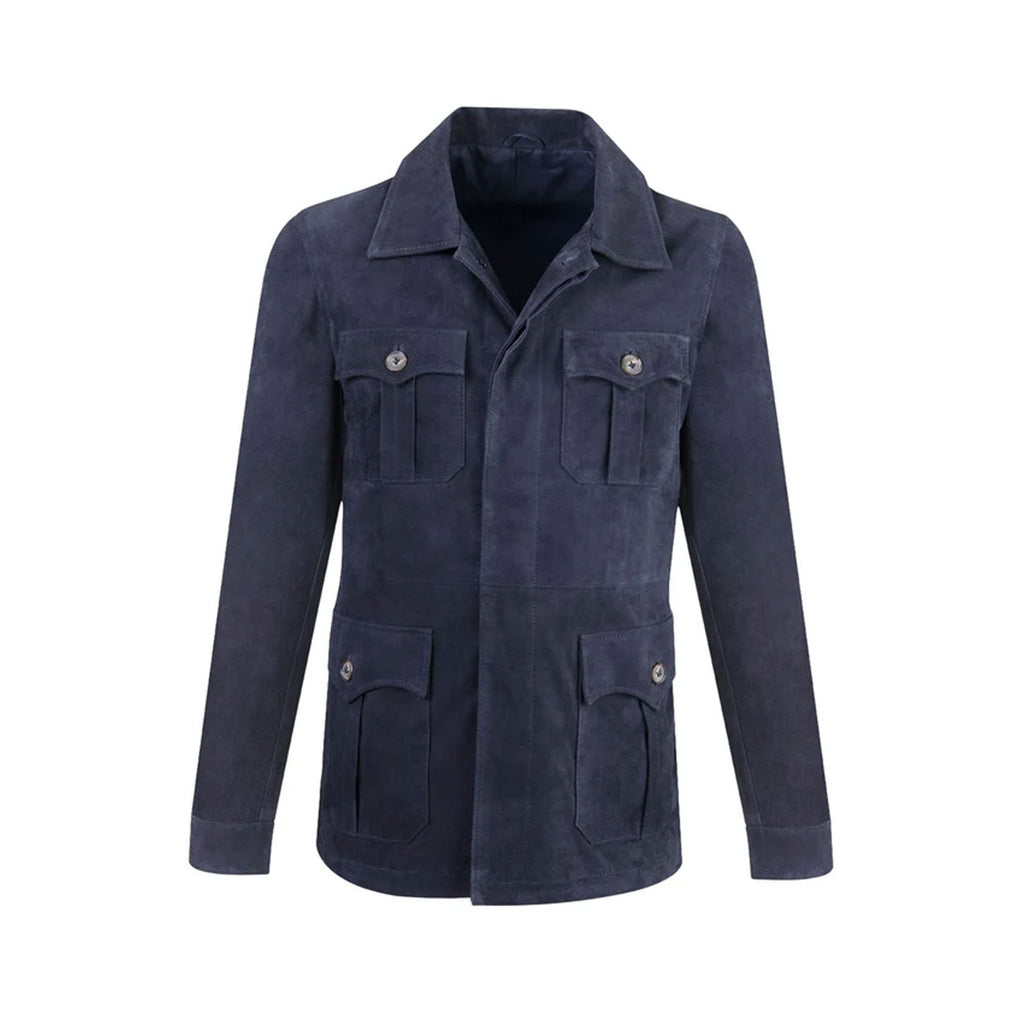 Men's Blue Leather Suede Jacket For Men