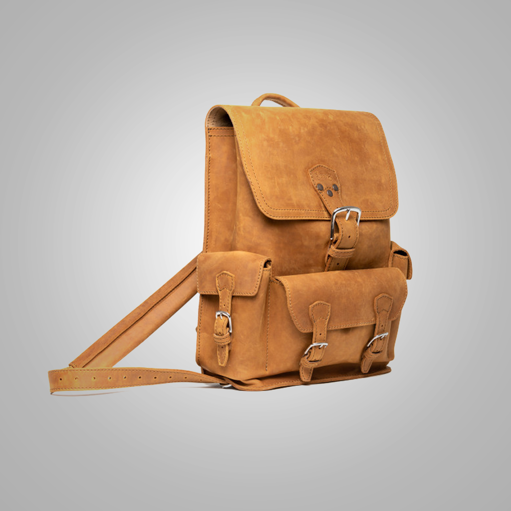 Women Brown LambskinThin Front Pocket Leather Backpack