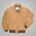 Men’s light brown goatskin suede A-2 flight jacket front view