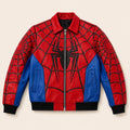 Spider-Man red and blue sheepskin leather jacket front view