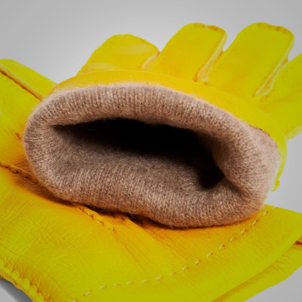 New Men American deerskin Yellow leather gloves with cashmere lining