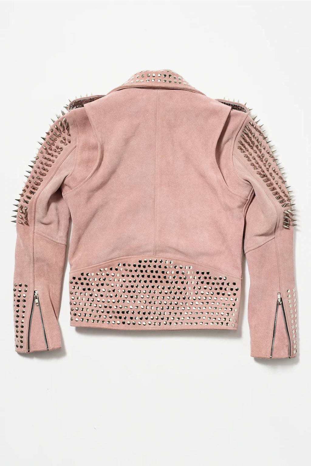 Pink Women Style Silver Spiked Studded Motorcycle Leather Jacket