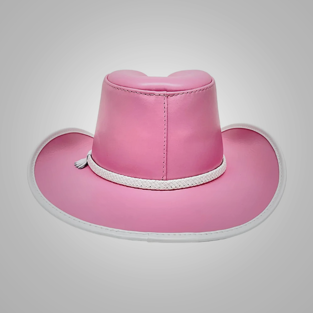 New Women Pink Western Cowboy Sheepskin Leather Hat