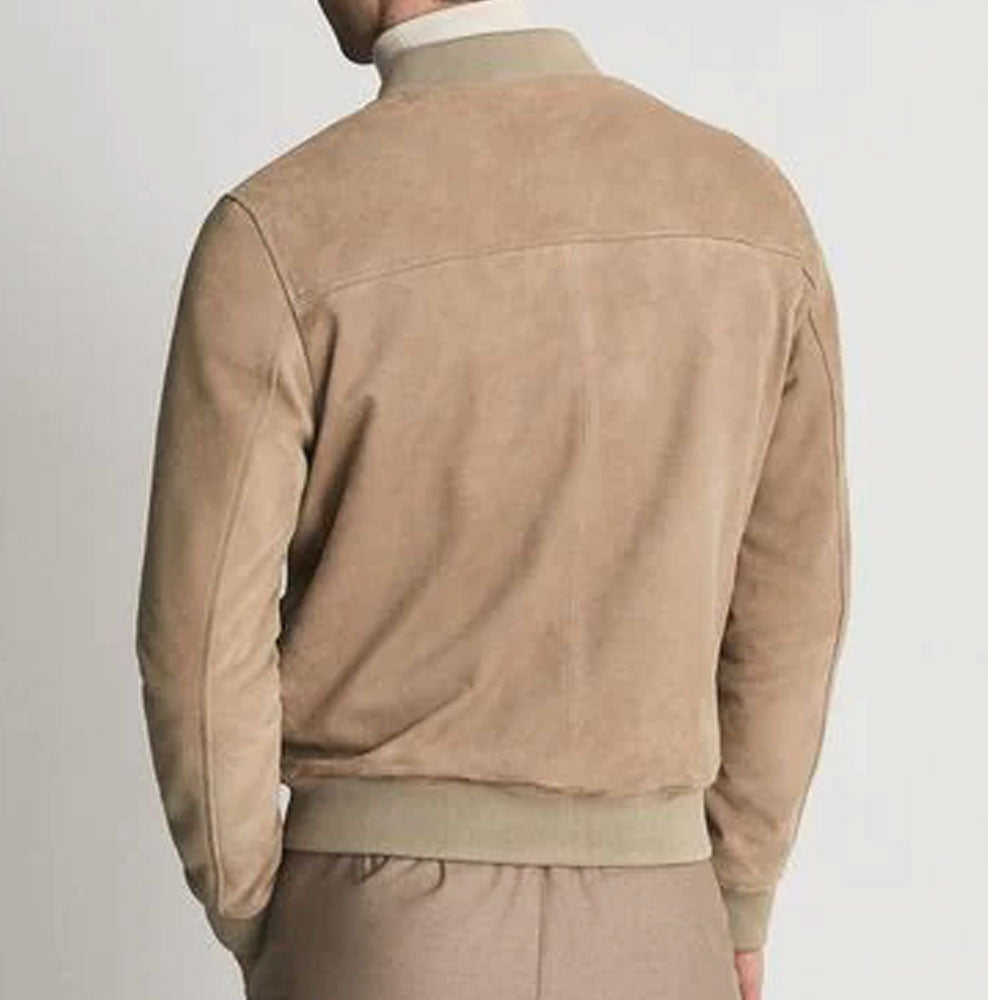 Men Brown Suede Leather Bomber Jacket
