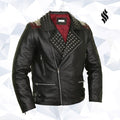 Edgy Black Leather Biker Jacket with Red Quilted Lining - Shearling leather