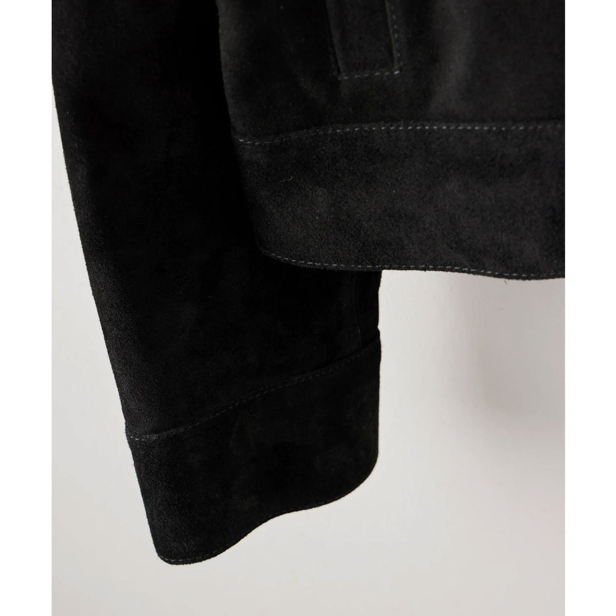 closeup view of black suede leather jacket