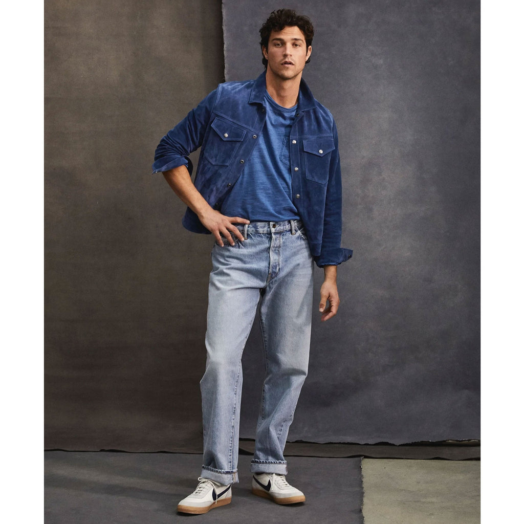 Men's Blue Goat Leather Suede Jacket