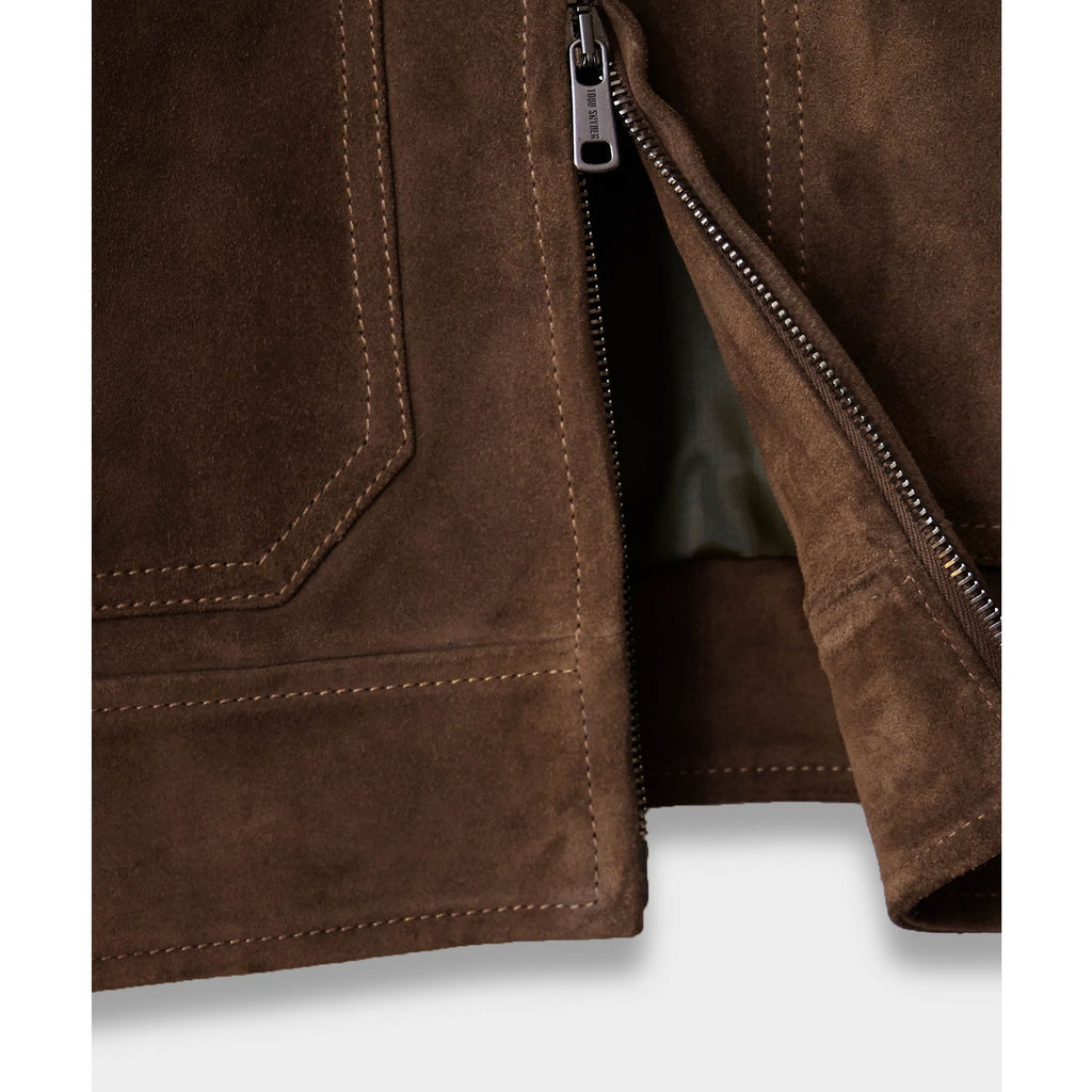 MEN'S TAN BROWN SUEDE GENUINE LEATHER BOMBER JACKET