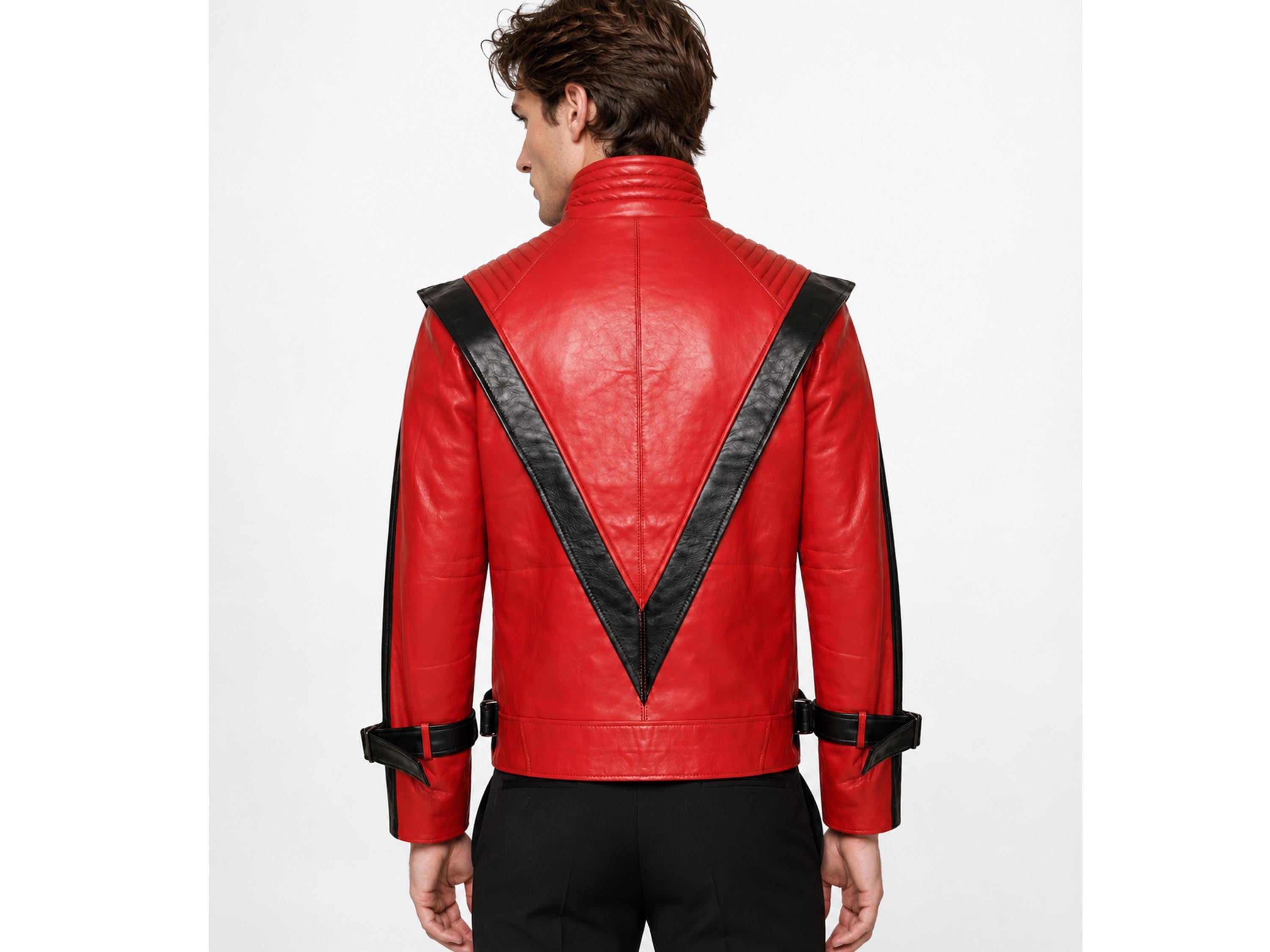 Man wearing Michael Jackson Thriller-inspired leather jacket