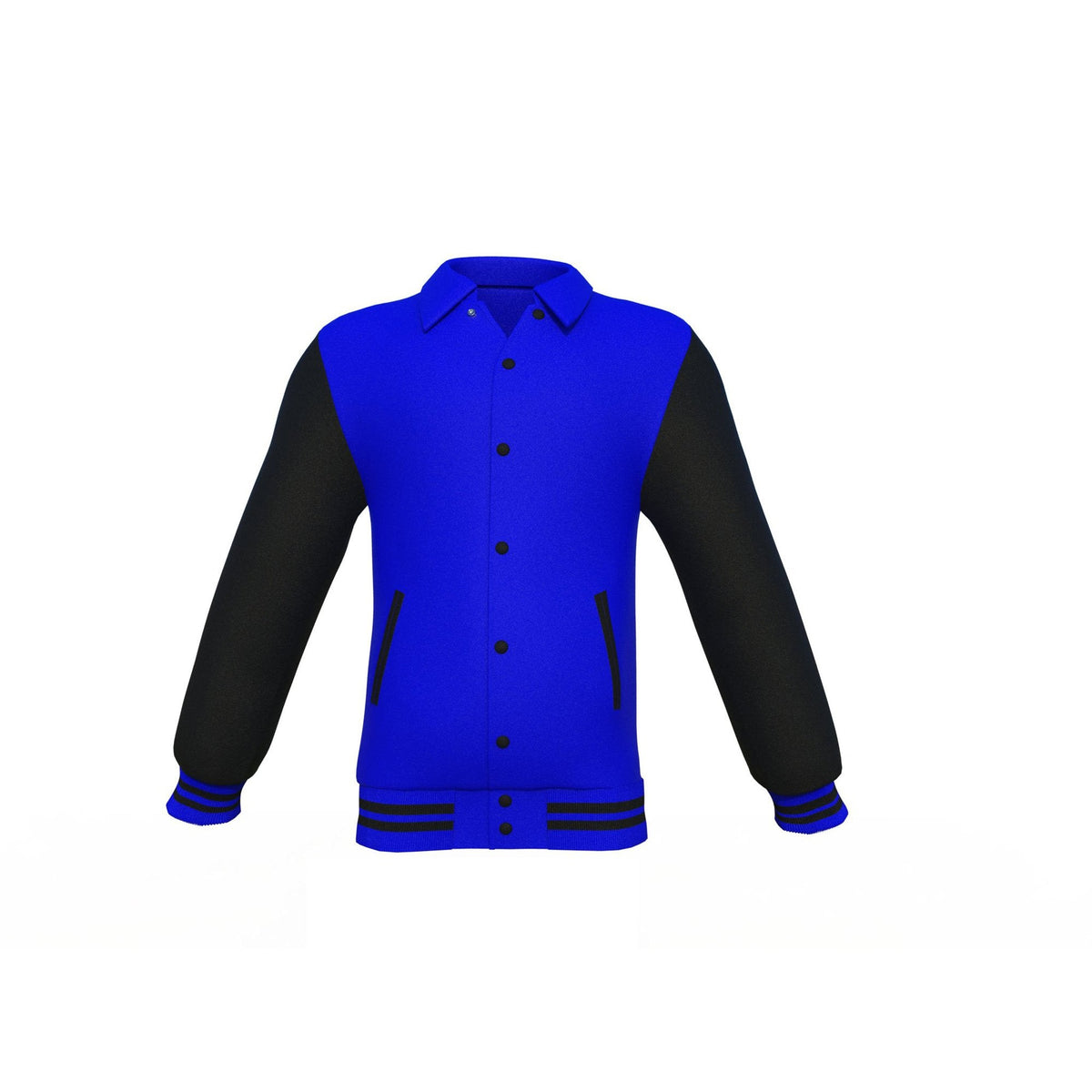 Blue Varsity Letterman Jacket with Black Sleeves - Shearling leather