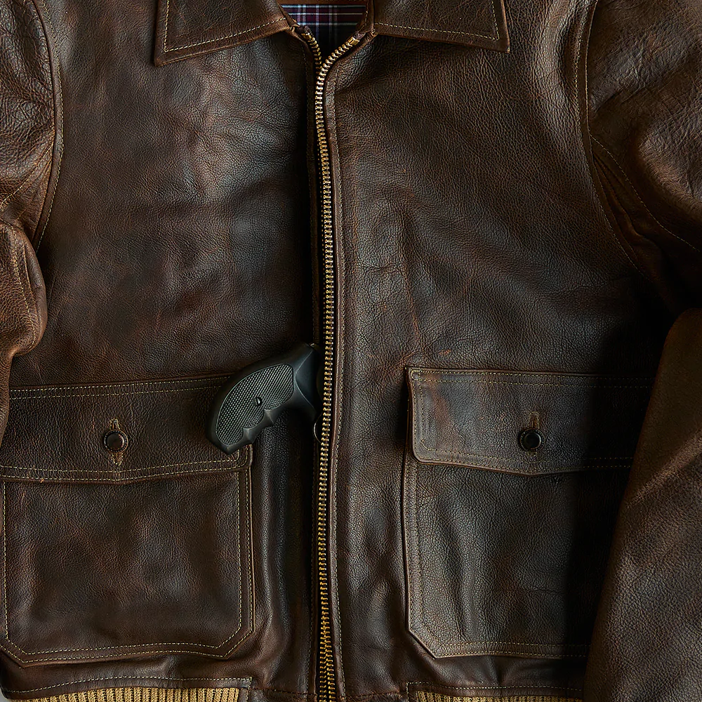 Brown Men flying RAF  Aviator Cowhide Leather Biker Jacket