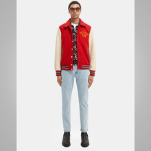 Load image into Gallery viewer, Red Varsity Letterman Jacket with Cream Sleeves
