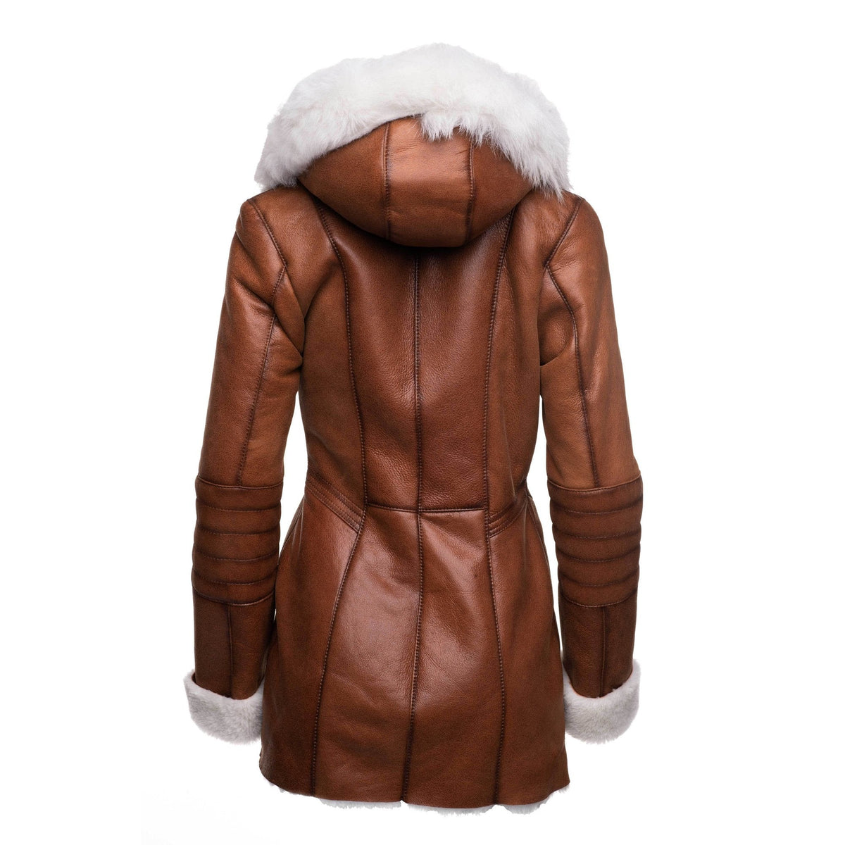 Ayva's Tan Shearling coat with fox fur trim Hoodie - Shearling leather