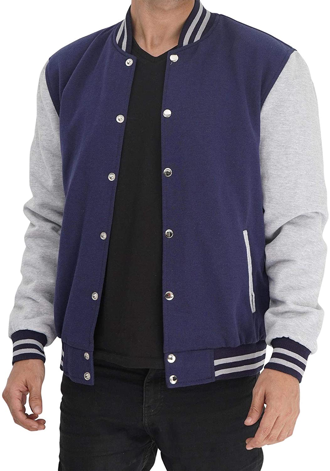 Mens Letterman jacket - Varsity Baseball Men Bomber Jackets With Grey Sleeves - Shearling leather