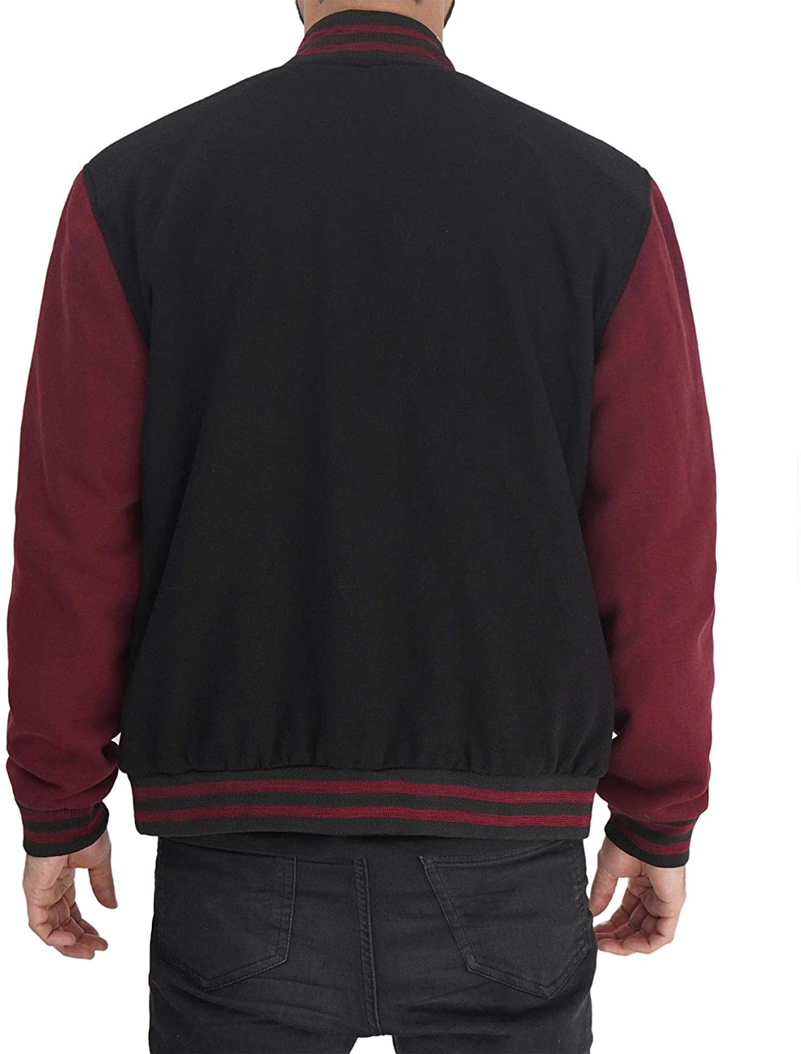 Mens Letterman jacket - Varsity Baseball Men Bomber Jackets With Red Sleeves - Shearling leather