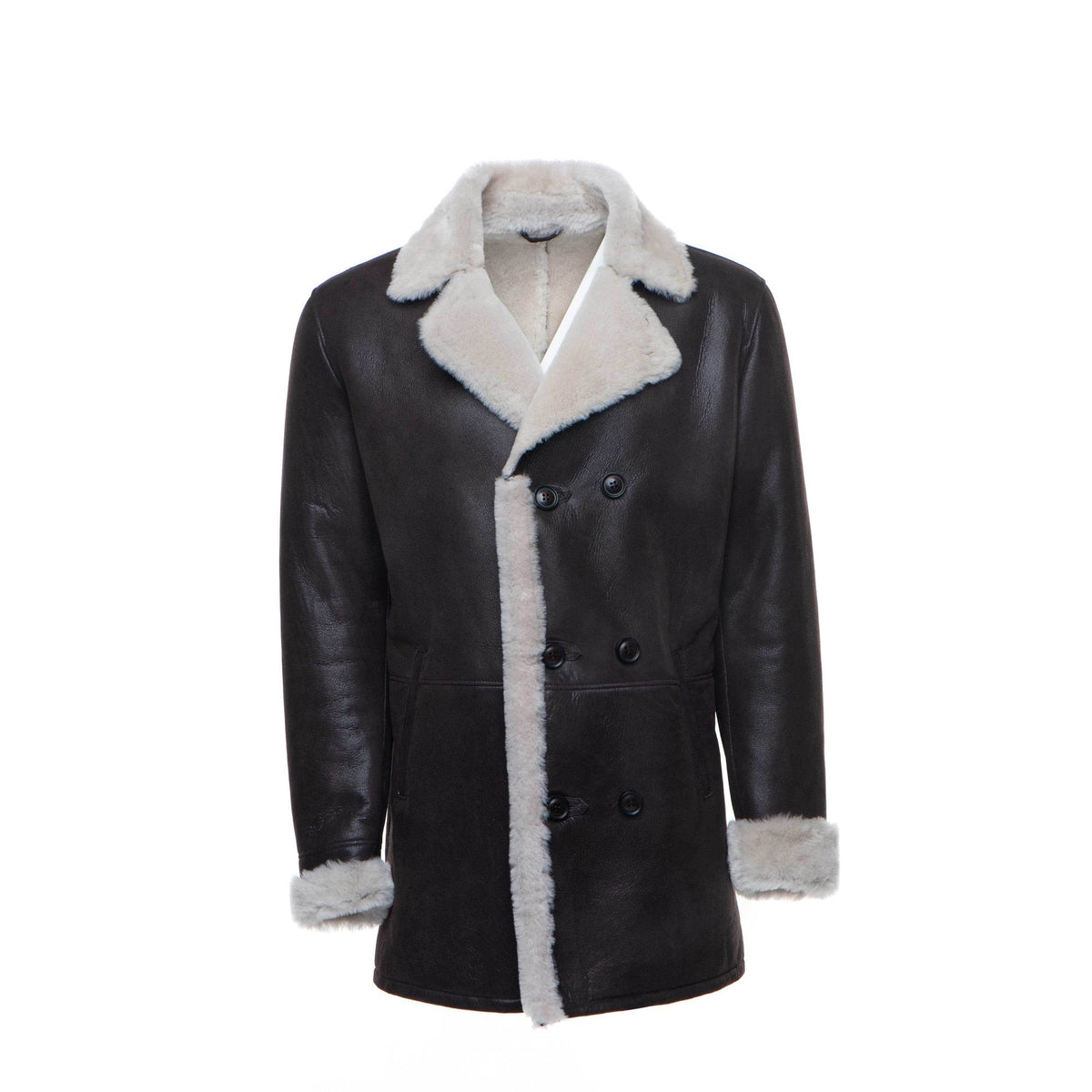 Jozef's 3/4 length brown shearling buttoned coat - Shearling leather