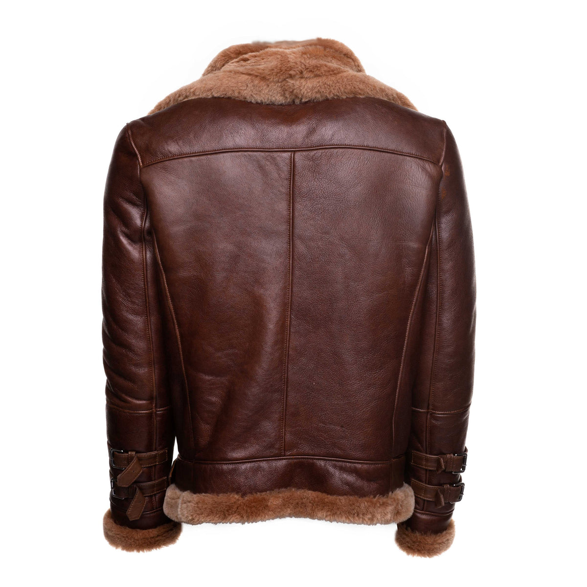 Phan's Brown Aviator bomber shearling jacket with a waist belt - Shearling leather