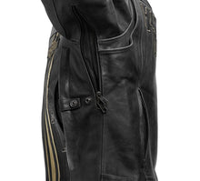 Load image into Gallery viewer, Close-up of a black leather jacket with decorative elements on a white background

