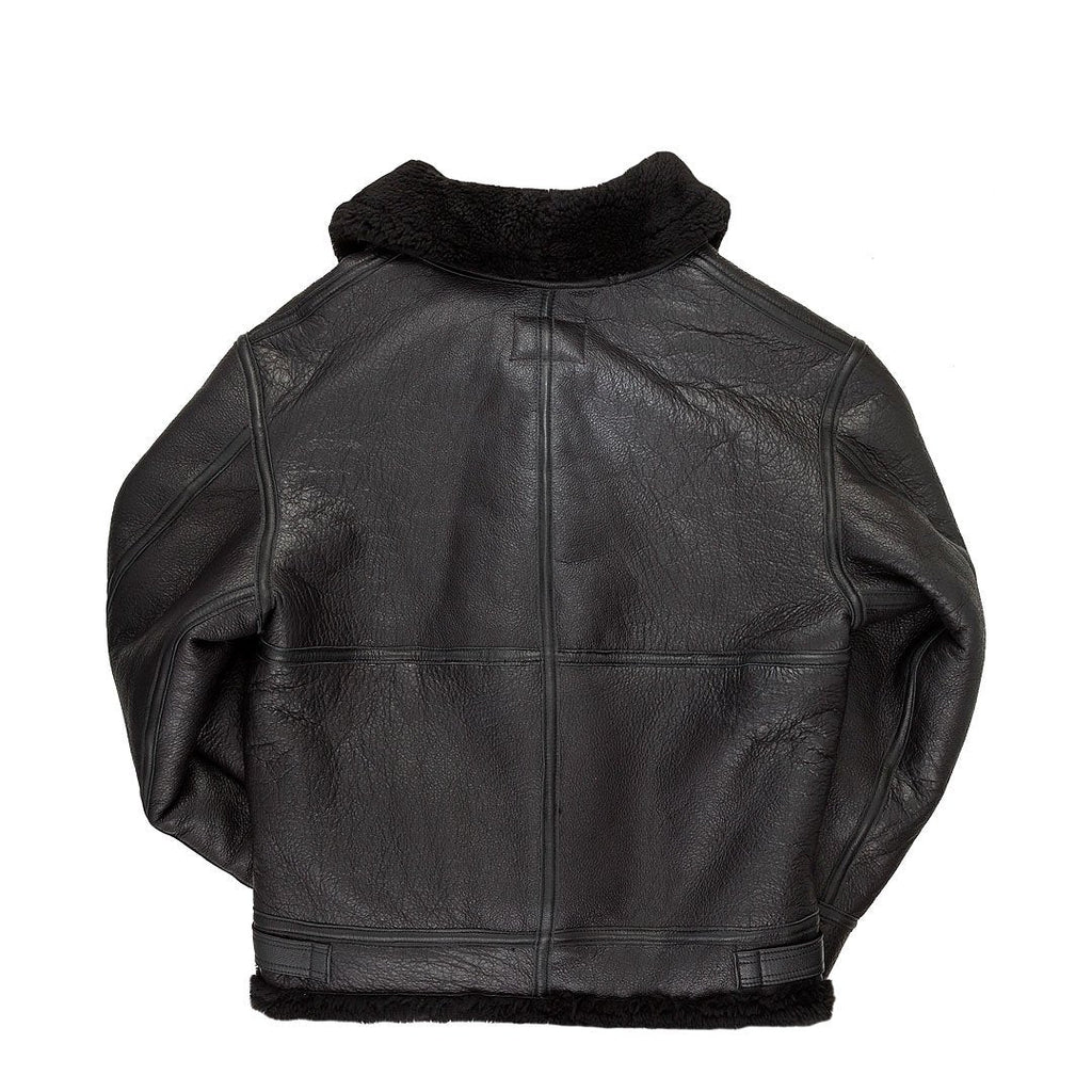 B-3 Black Hooded Bomber Jacket - Shearling leather
