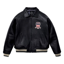Load image into Gallery viewer, Classic Avirex Jacket – Avirex Varsity Black Leather Jacket with Patch Detail
