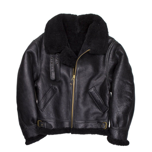 B3 Black Premium Sheepskin Leather Jacket - Shearling leather