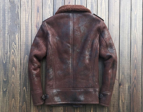 B3 Bomber sheepskin leather shearling wool jackets back