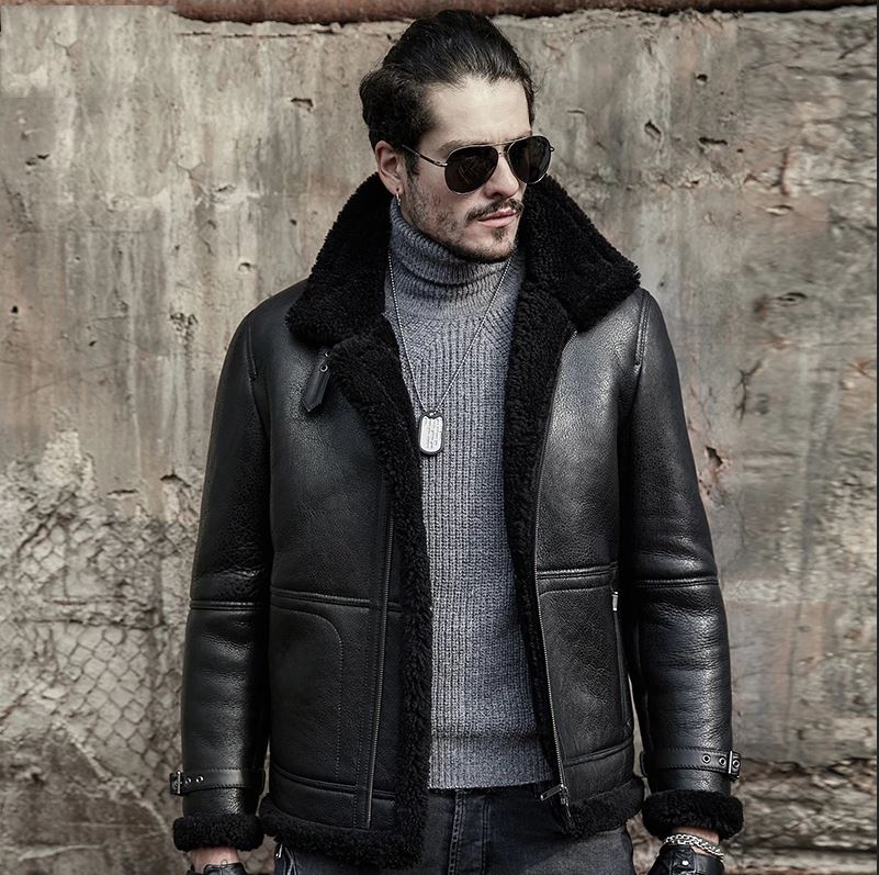 black shearling leather jacket