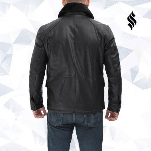 Boehmer Mens Black Shearling Real Leather Fur Jacket - Shearling Leather Jacket