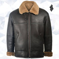Men Black Aviator Shearling Jacket - Shearling leather