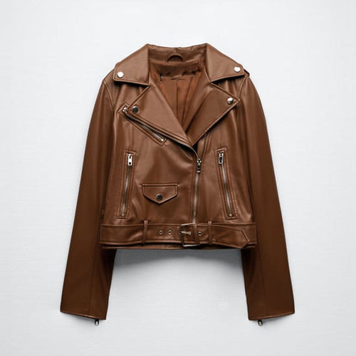 Brown Leather Biker Jacket