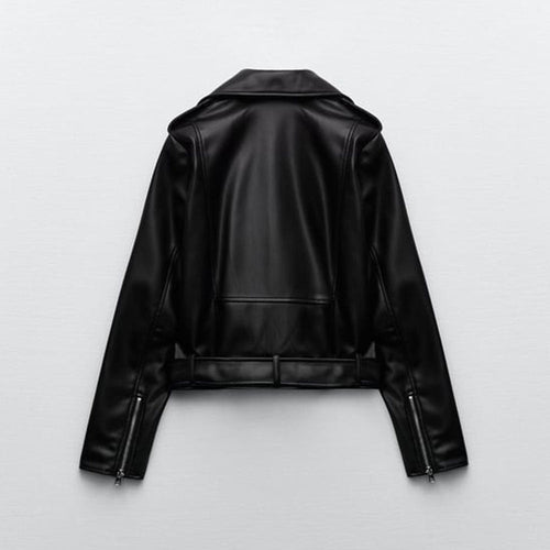 Black Women's Motorcycle Sheepskin Biker Leather Jacket