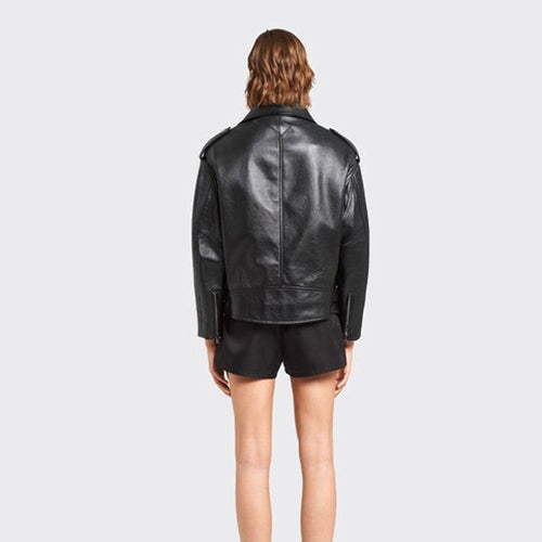 black  women's leather biker jacket