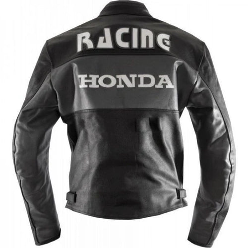 Black Honda Racing Motorcycle Leather Jacket