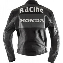 Load image into Gallery viewer, Black Honda Racing Motorcycle Leather Jacket
