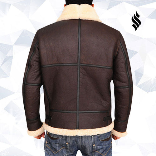 Men B3 Bomber Aviator Shearling Real Leather Jacket