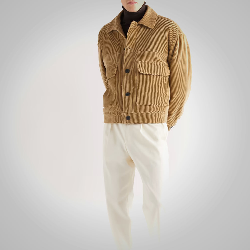 Brown Mens Perfect Fit Corduroy Trucker Jacket
