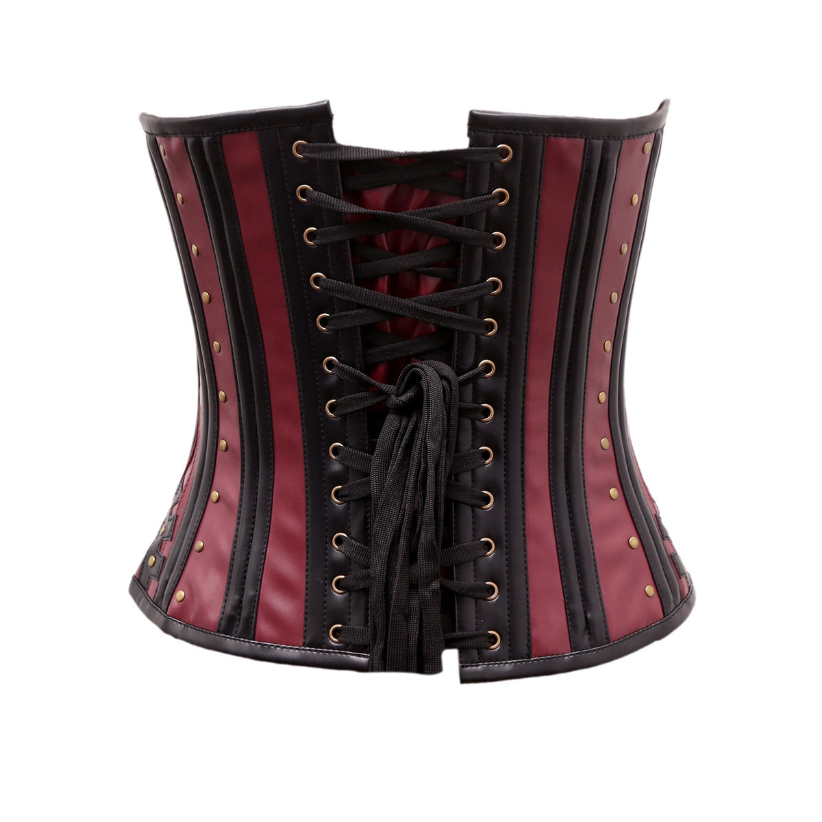 Sharbon Steampunk Corset In  Cherry & Black Sheep Nappa Leather - Shearling leather