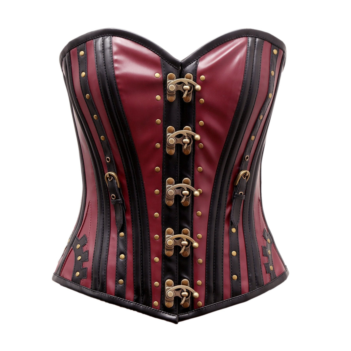Sharbon Steampunk Corset In  Cherry & Black Sheep Nappa Leather - Shearling leather