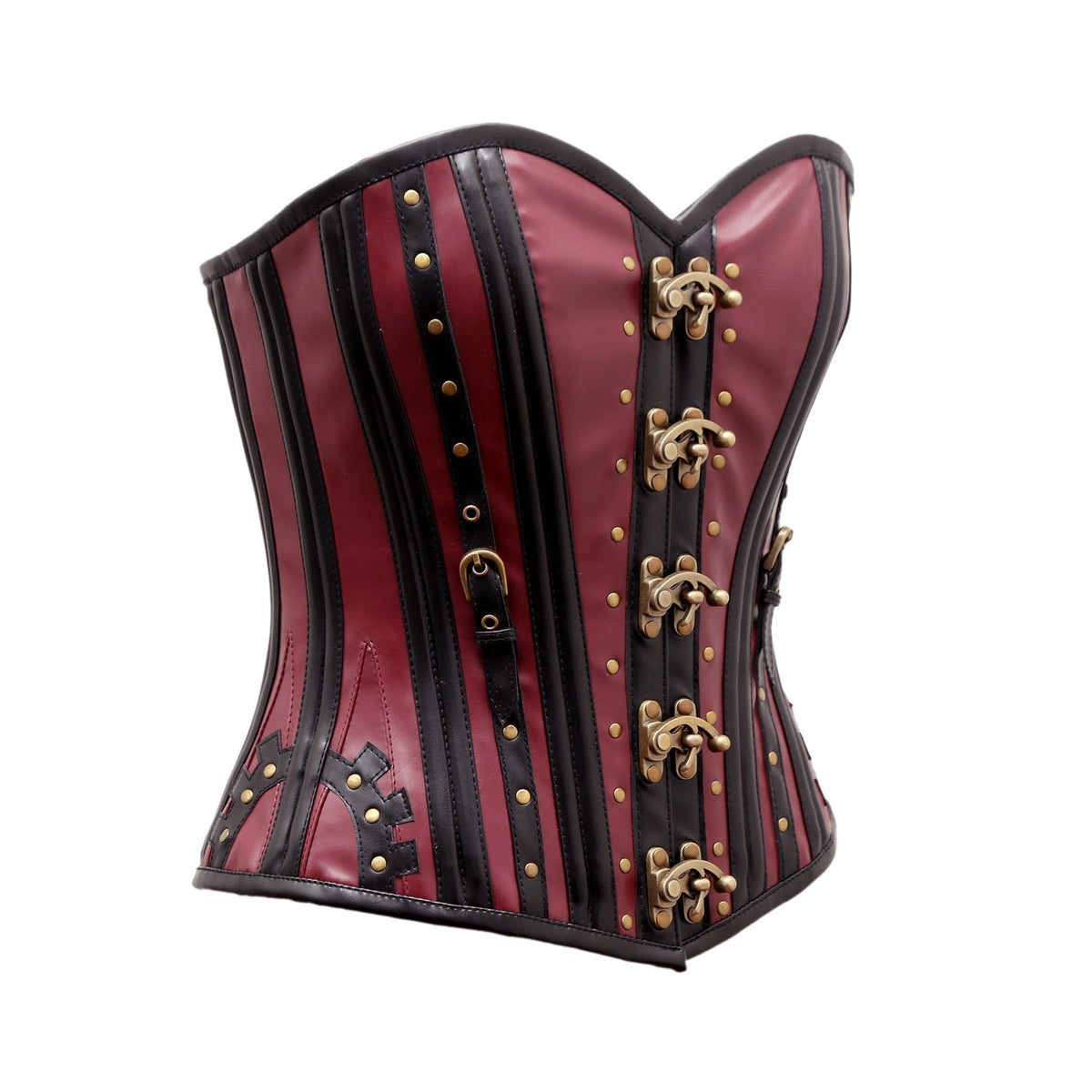 Sharbon Steampunk Corset In  Cherry & Black Sheep Nappa Leather - Shearling leather