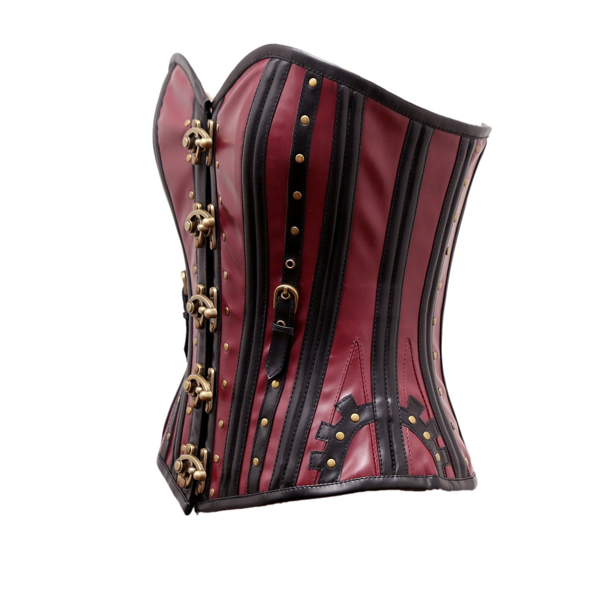 Sharbon Steampunk Corset In  Cherry & Black Sheep Nappa Leather - Shearling leather