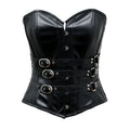 Juno Gothic Corset In Black Faux Leather - Shearling leather
