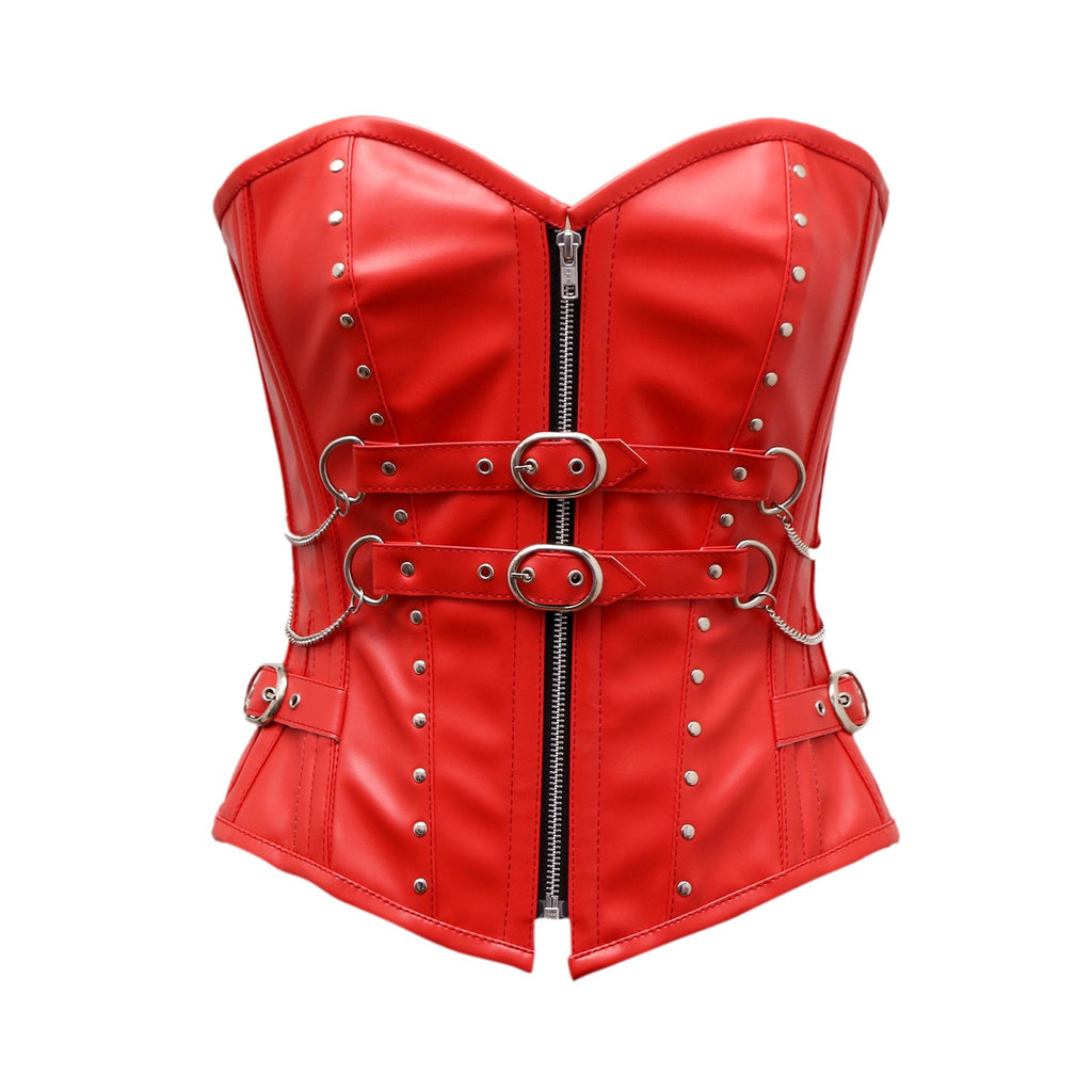 Gabin Overbust Corset In Red Faux Leather - Shearling leather