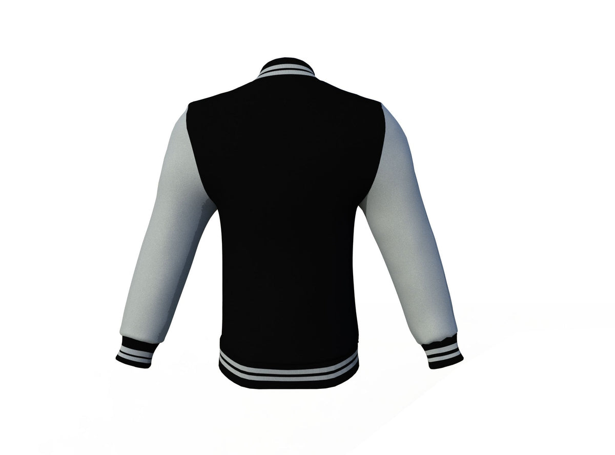 Black Varsity Letterman Jacket with Grey Sleeves - Shearling leather